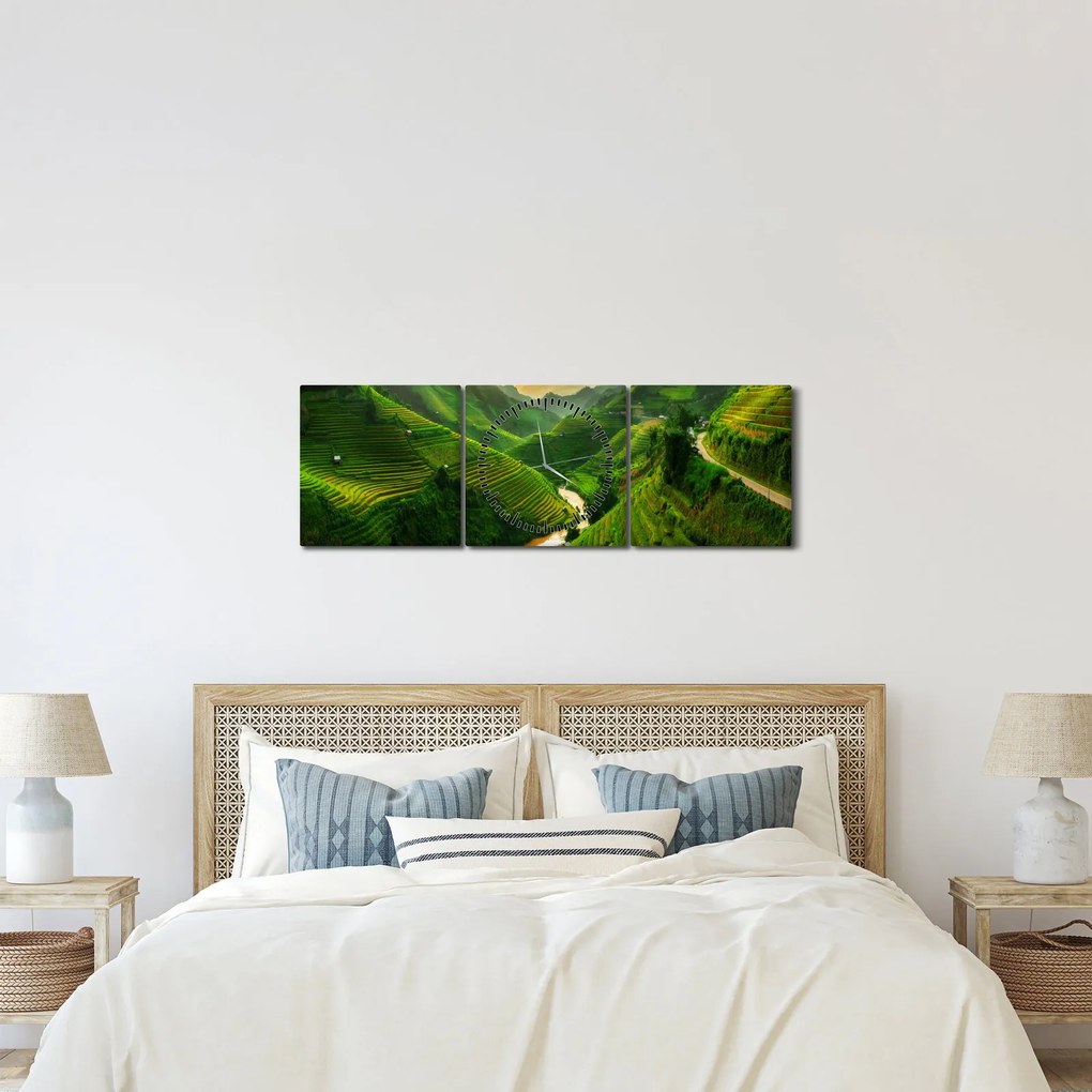 Obraz - Tarasy ryżowe Mu Cang Chai (z zegarem) (90x30 cm)