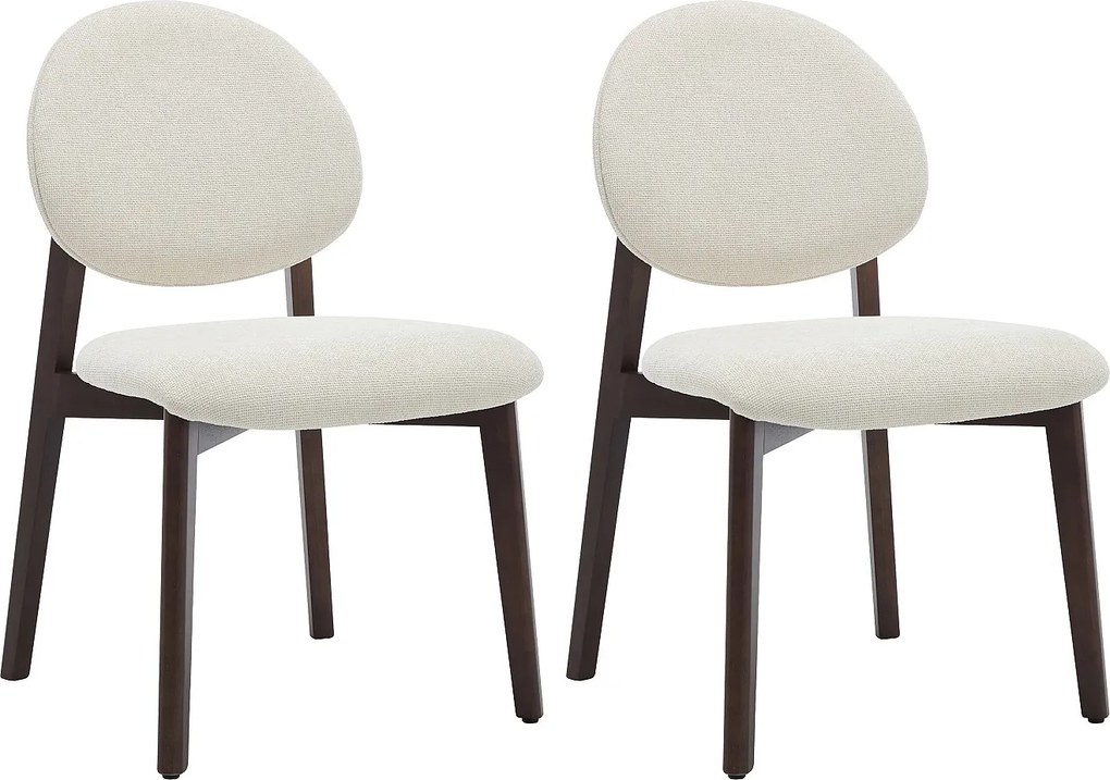 Zestaw 2 krzeseł z tkaniny teksturowanej i ciemnego naturalnego drewna kauczukowca  - Kremowe - MARLENI