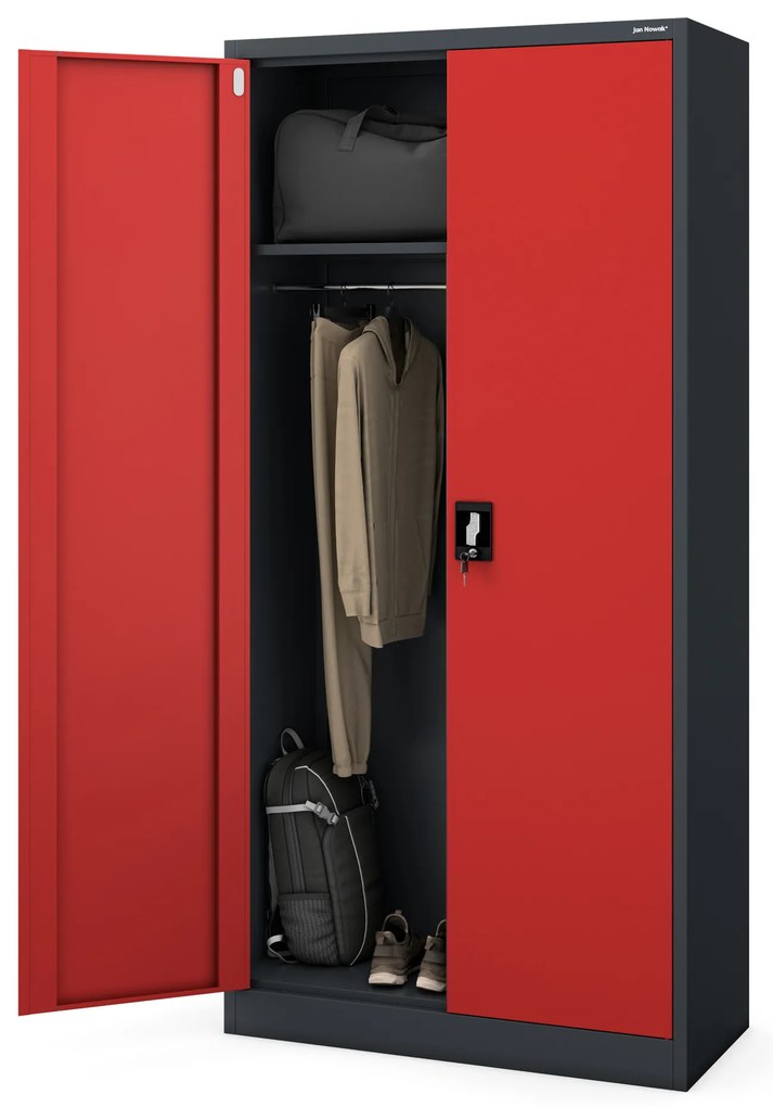 Szafa gospodarcza zamykana DAWID 900 x 1850 x 450 mm, antracytowo-czerwona