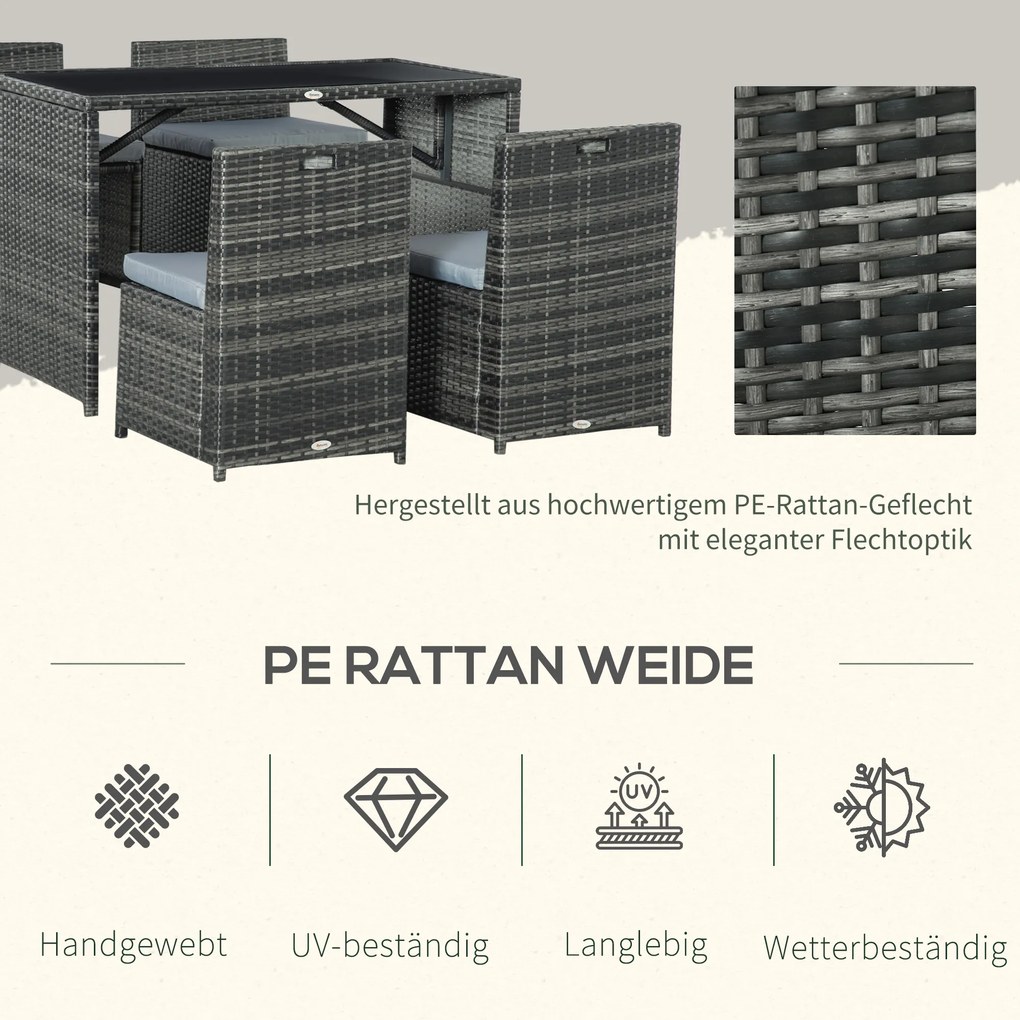 Outsunny Zestaw Mebli Ogrodowych Rattanowych 5 Części Stół Krzesła Sofa Stal Szary Komplet do Jadalni | Aosom PL