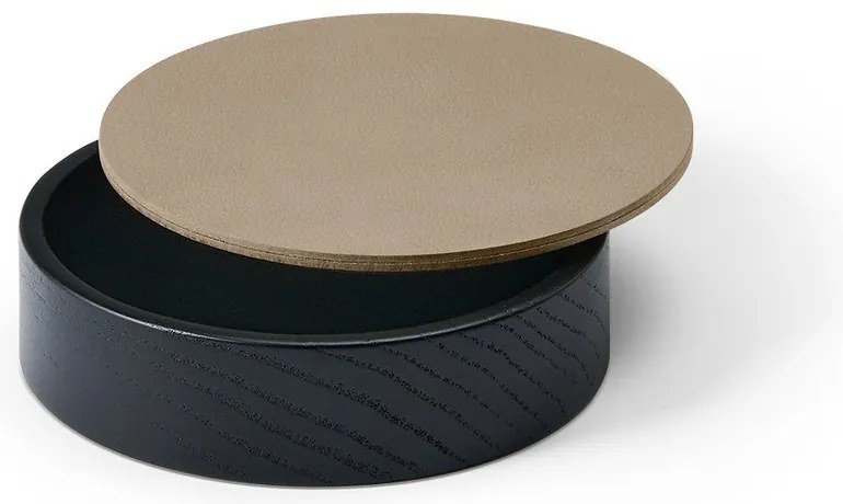 Czarno-brązowy drewniany/ze skóry ekologicznej pojemnik dekoracyjny z pokrywką ø 11x3,5 cm Circle Nupo – LIND DNA