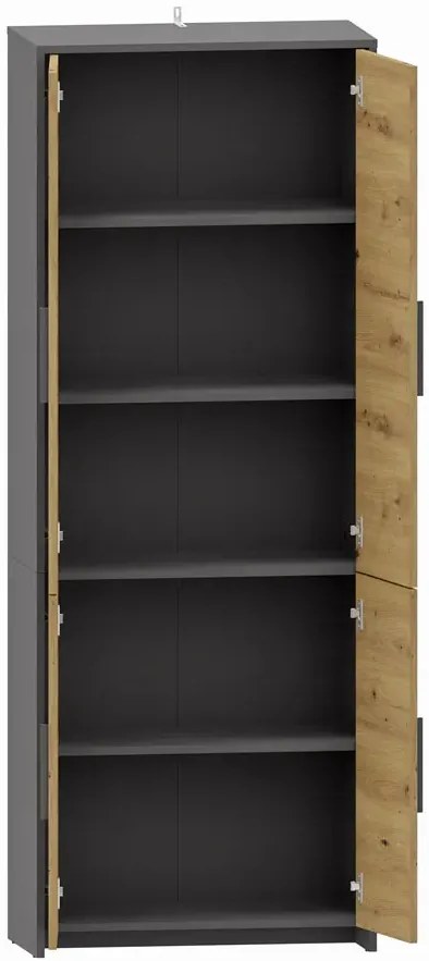 Duży regał zamykany dąb artisan + antracyt H3-N88