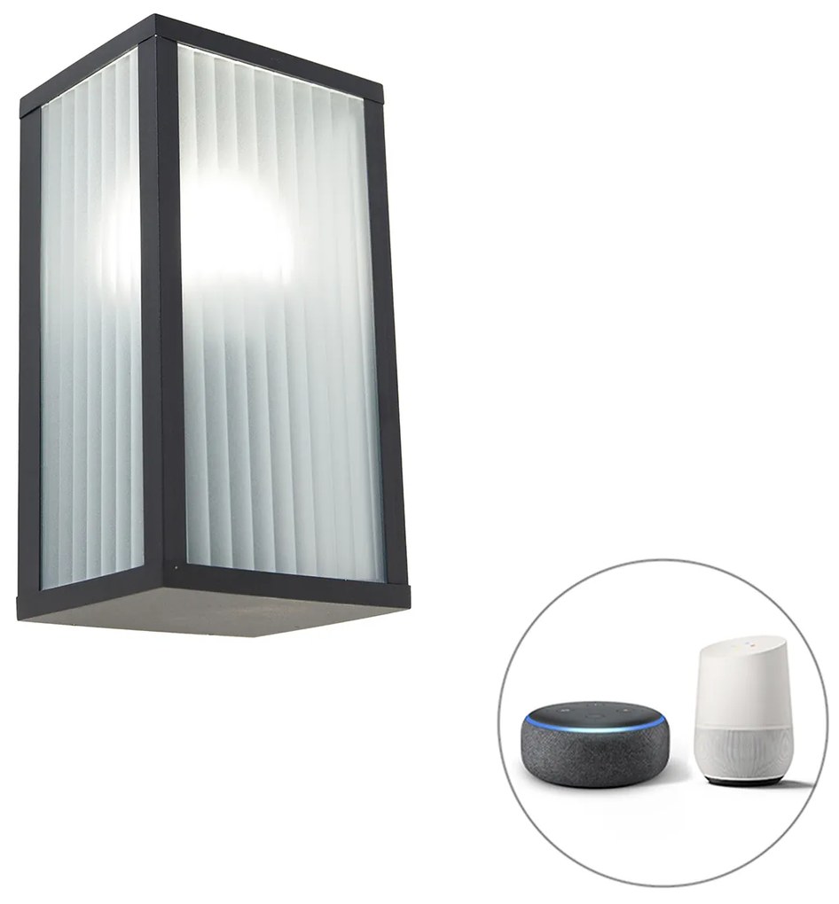 Zewnetrzna Inteligentna lampa ścienna zewnętrzna czarna z żebrowanym szkłem w tym Wifi A60 - Charlois Nowoczesny Oswietlenie zewnetrzne