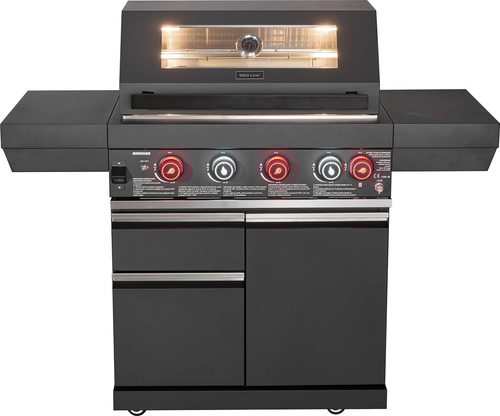 GRILL GAZOWY GB401 4 PALNIKI + PALNIK TYLNY STALOWY RUSZT