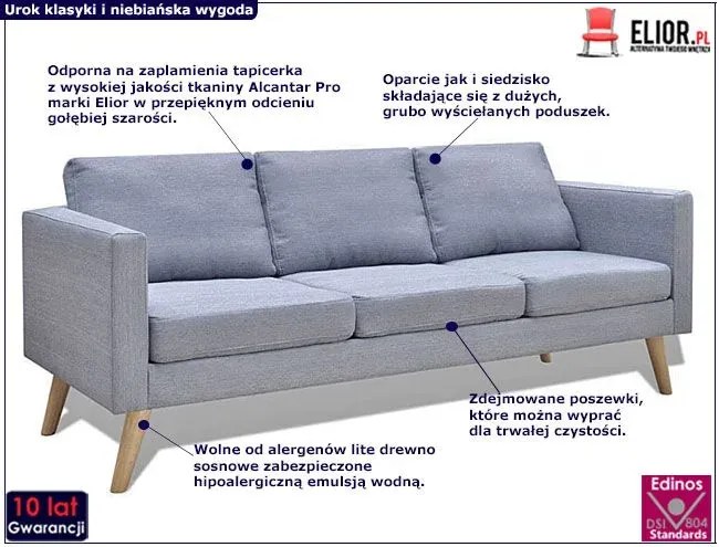 Sofa 3-osobowa Imex 2L - jasny szary