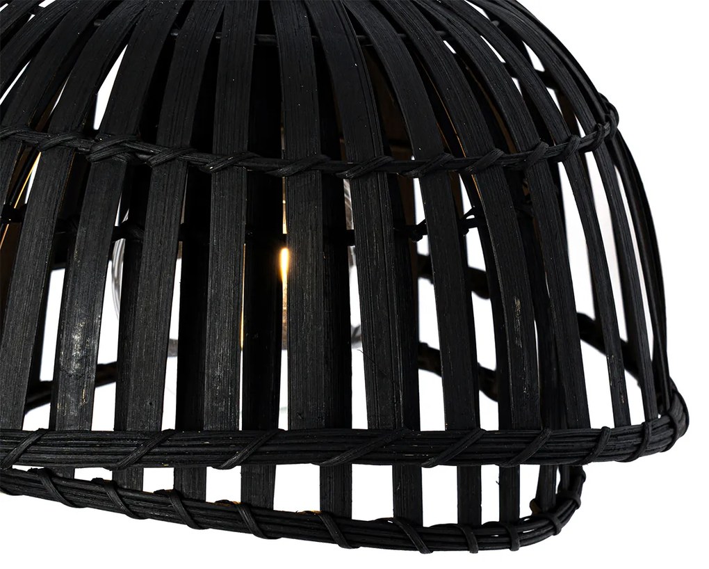 Orientalna lampa wisząca czarna bambusowa 3-światłowa - PuaKolonialny Oswietlenie wewnetrzne