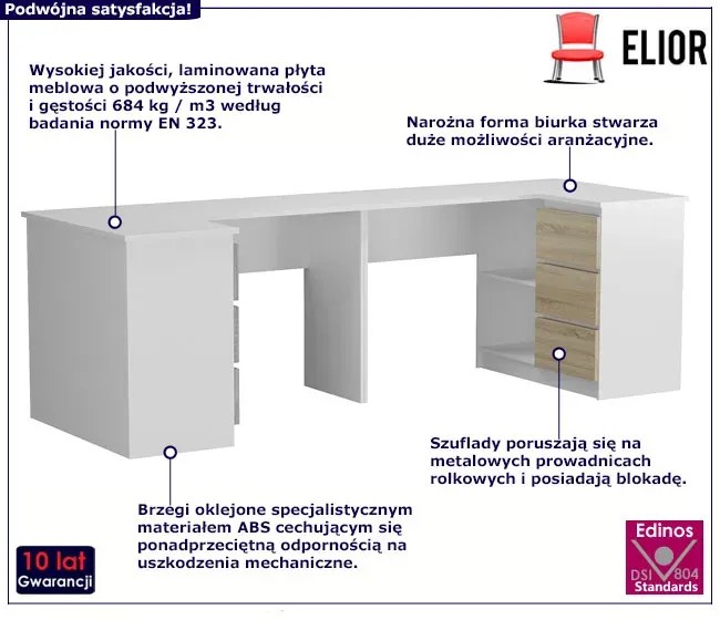 Biurko dwuosobowe komputerowe białe + dąb sonoma Zygo