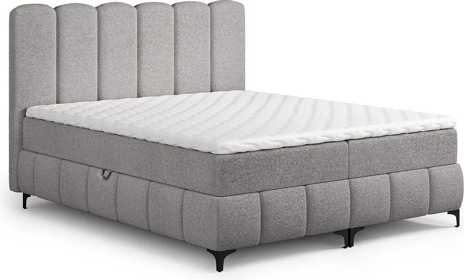FURNISTAR Łóżko kontynentalne TINA 160x200 z materacem i pojemnikiem na pościel-dwuosobowe,rodzinne z topperem,Bubble,tapicerowane-Szary