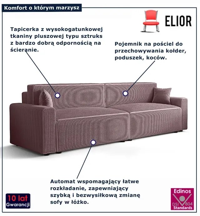 Różowa sofa tapicerowana z funkcją spania S3-K45