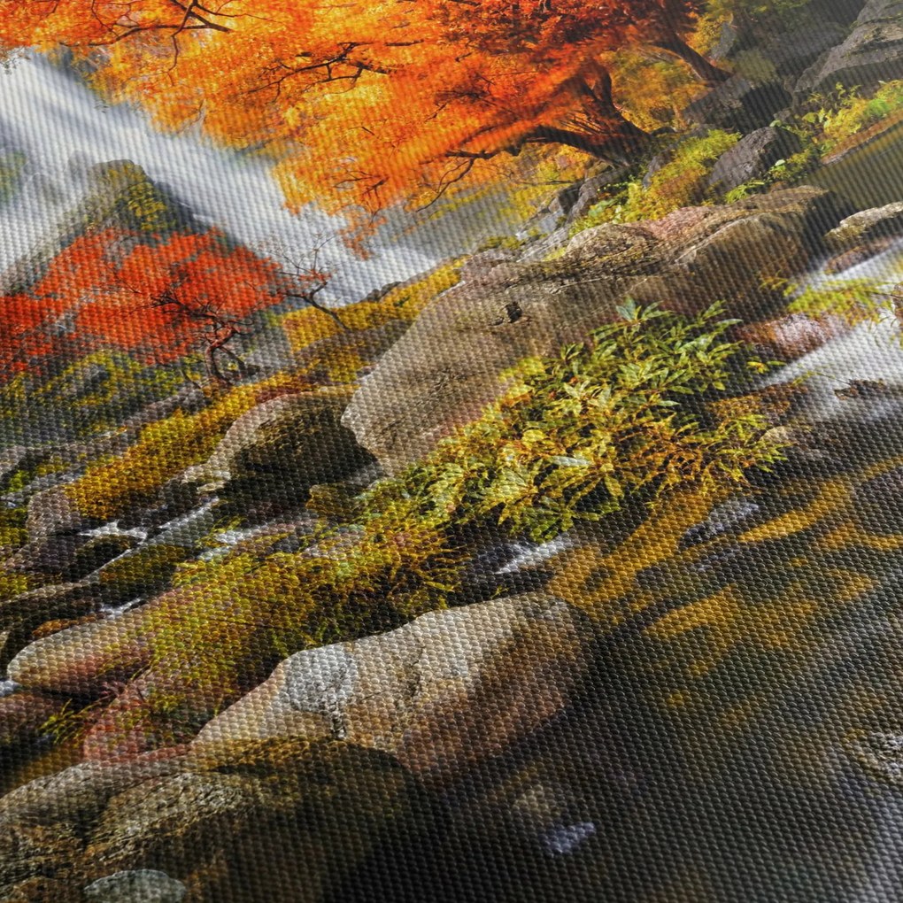 Obraz - Wodospady w pomarańczowym lesie (170x50 cm)