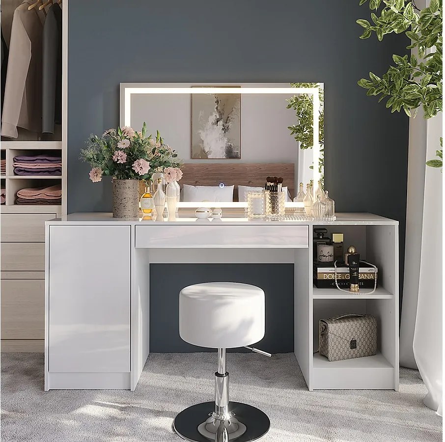 Stół do toalety biały/biały wysoki połysk 158.2x50.1x76 sherry