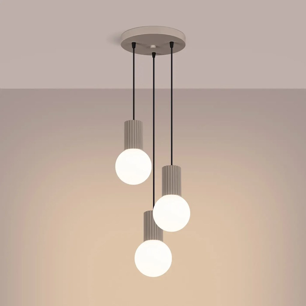 Lampa wisząca HALO 3P taupe ryflowana SOLLUX  LIGHTING