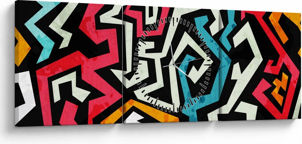 Obraz abstrakcji graficznej (z zegarem) (90x30 cm)
