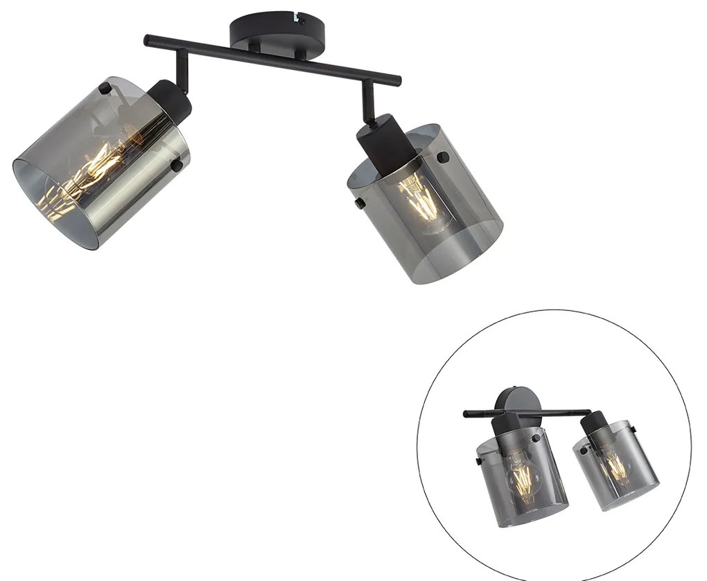 Designerski reflektor sufitowy czarny z przydymionym szkłem 2-punktowy - Domo Nowoczesny Oswietlenie wewnetrzne