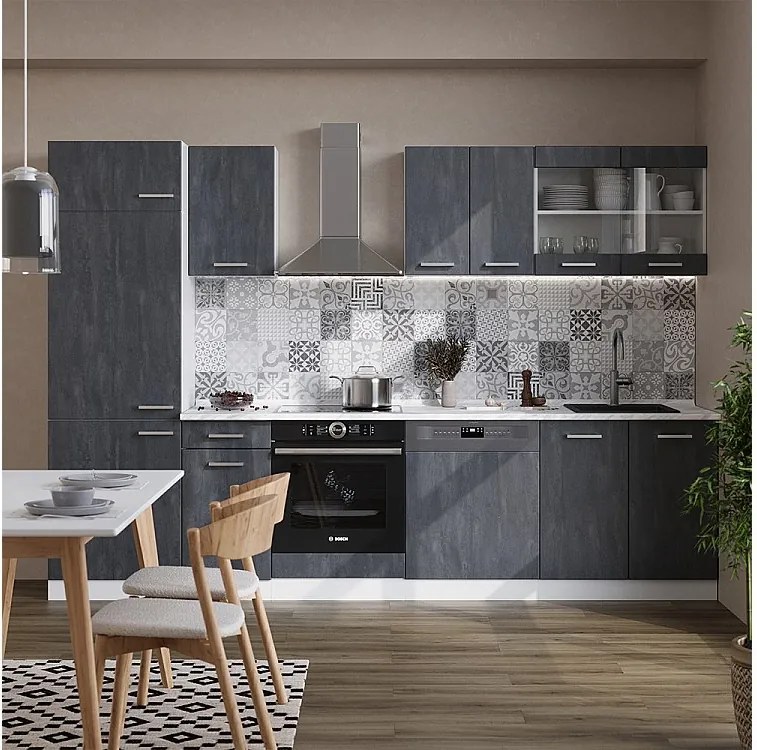 Aneks kuchenny czarny beton/biały 300x60x81.6 r-line