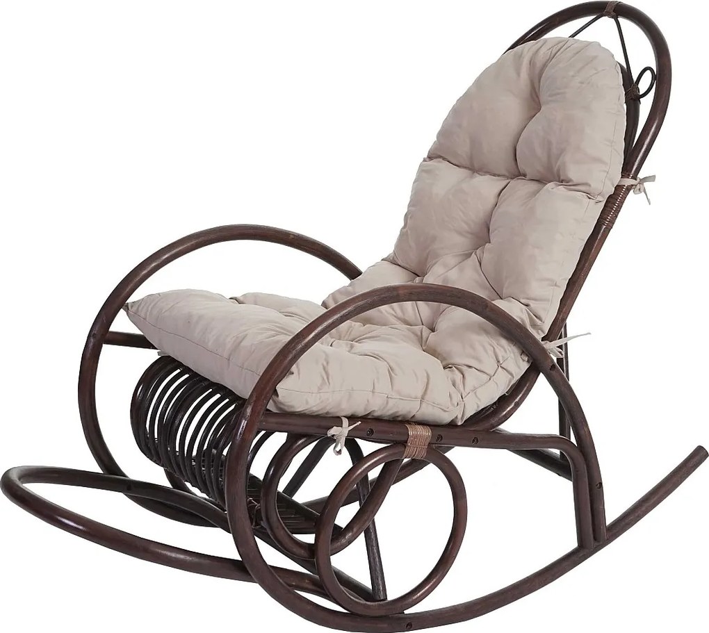 Fotel bujany MCW-C40 Rattan,  kremowa poduszka