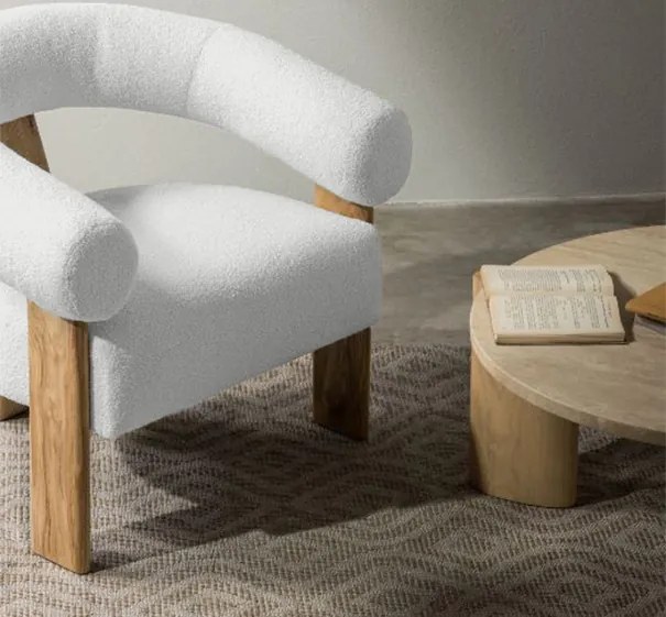 Biały designerski fotel KOKEI, dąb