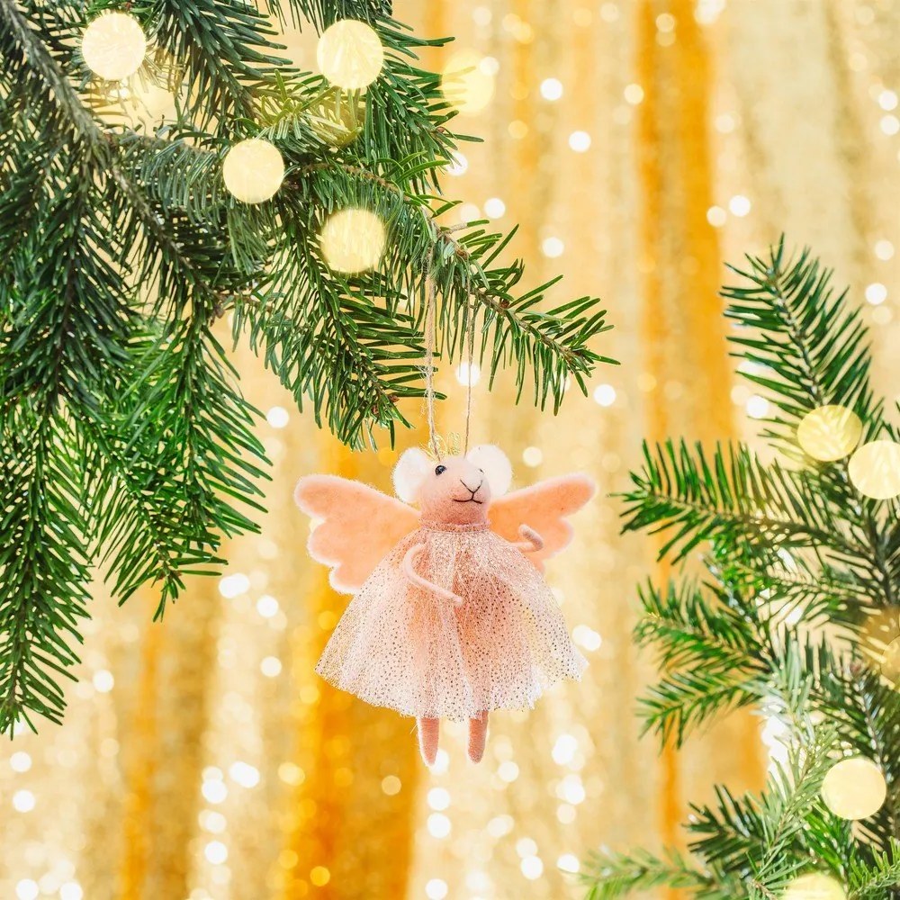 Tekstylna ozdoba świąteczna wykonana ręcznie 13 cm Pink Princess Fairy Mouse – Sass &amp; Belle