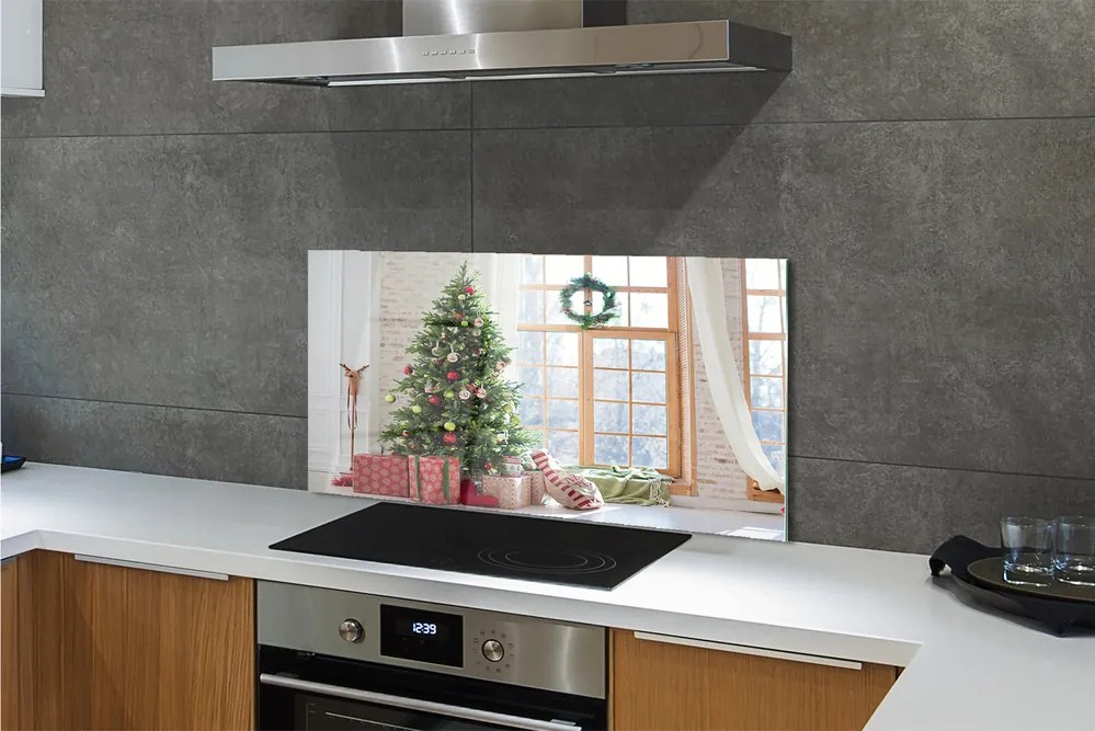 Szklany Panel Świąteczne Choinki i Podarki