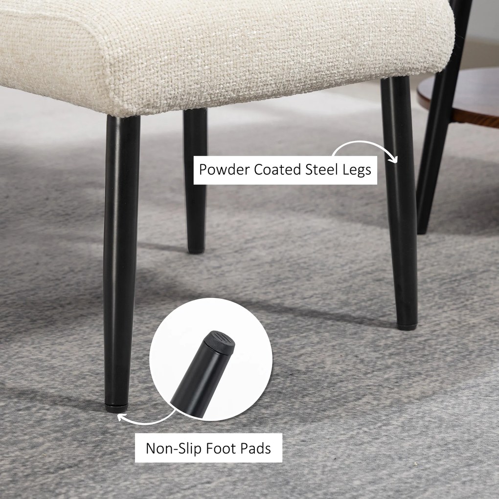 HOMCOM Pufa z miękką poduszką siedziska stalowe nóżki podnóżek z tkaniny Chenille, 45 x 41 x 38 cm, kremowobiały