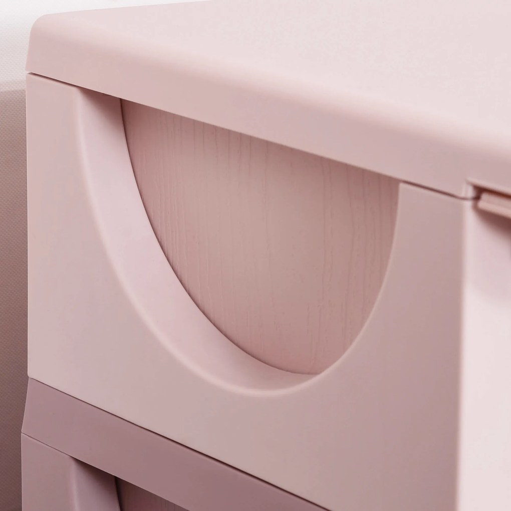 HOMCOM Pojemniki do przechowywania dla dzieci, 3 szuflady, zaokrąglone krawędzie, podwyższona konstrukcja, 37x37x56,5 cm, Różowy