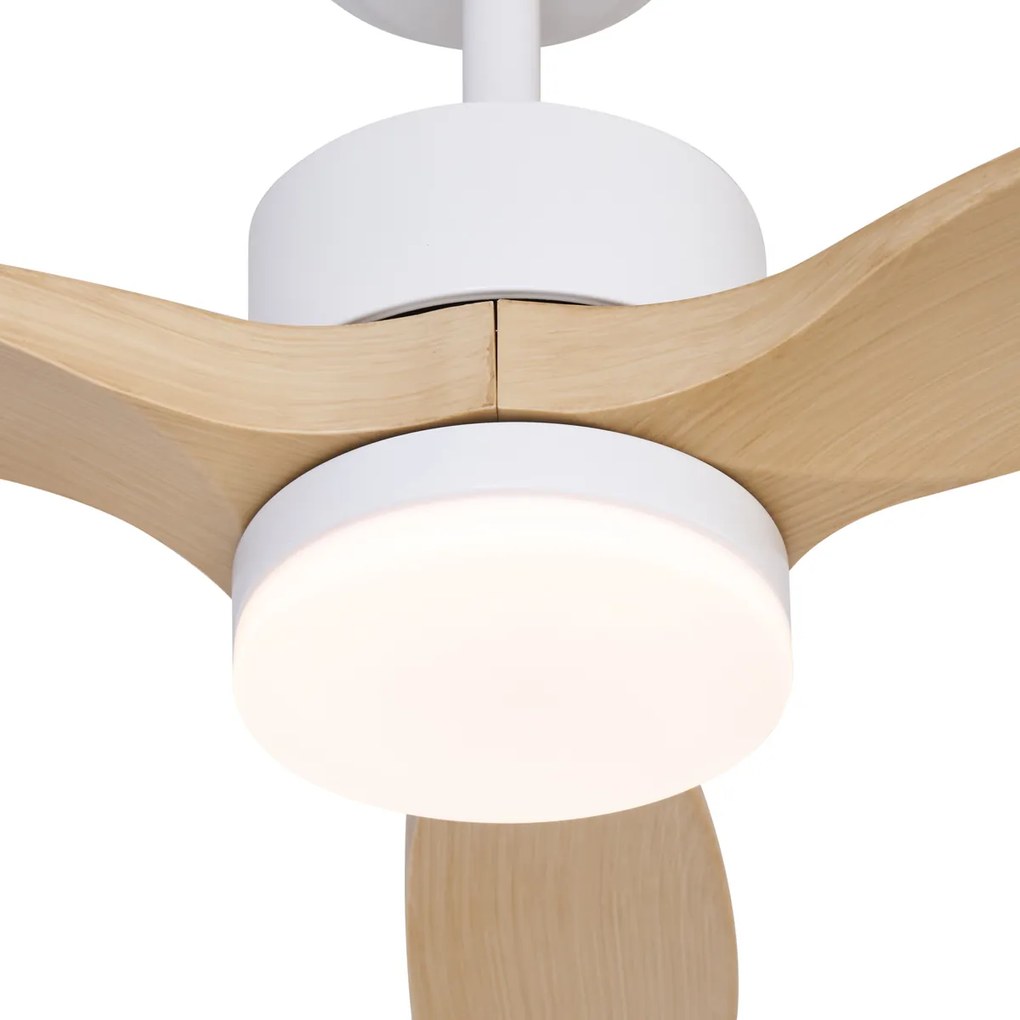 Biały Wentylator sufitowy z lampą z drewnianym nadrukiem 132 cm z LED z możliwością ściemniania z pilotem - Joly Nowoczesny Oswietlenie wewnetrzne