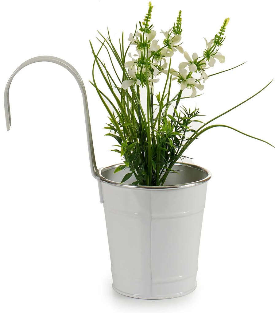 Doniczka wisząca wiaderko, cynowa, biała, Ø 13 cm