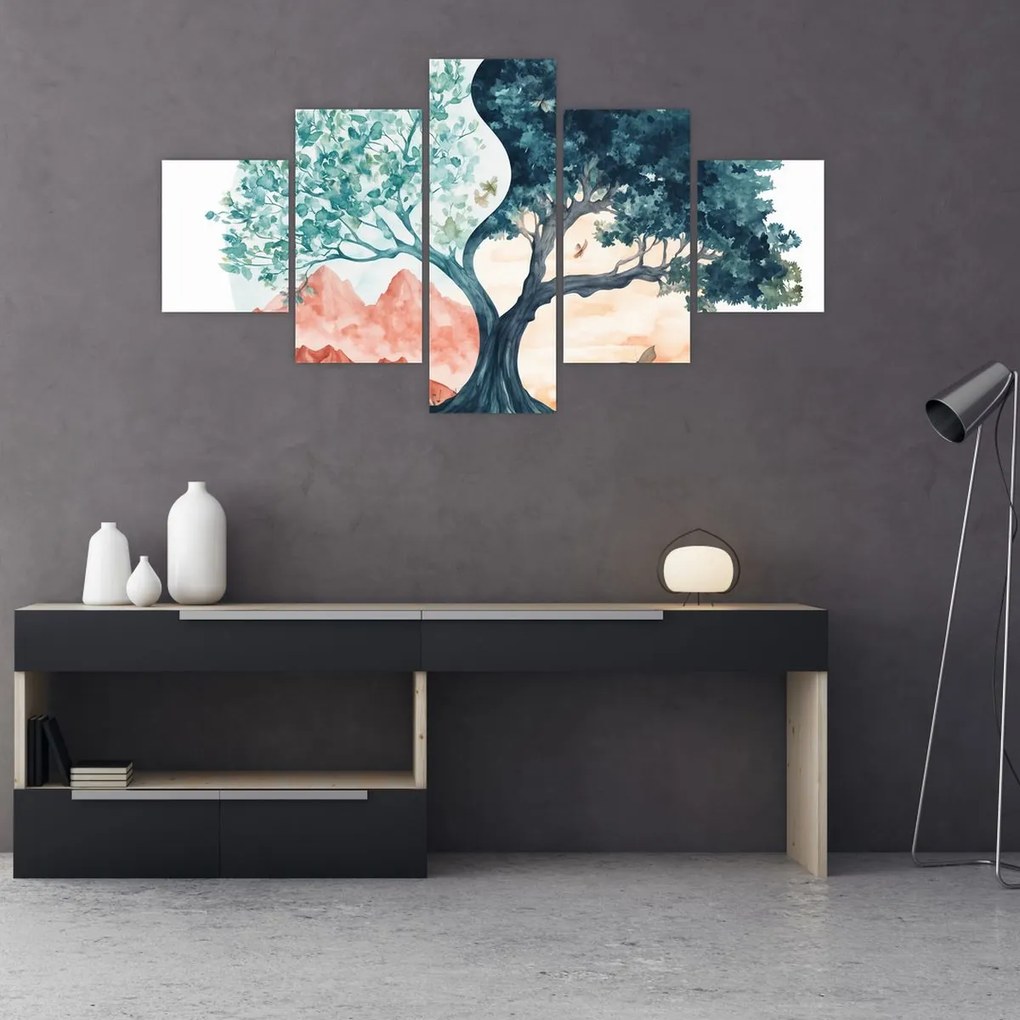 Obraz – Akwarelowe drzewo pełne życia (125x70 cm)