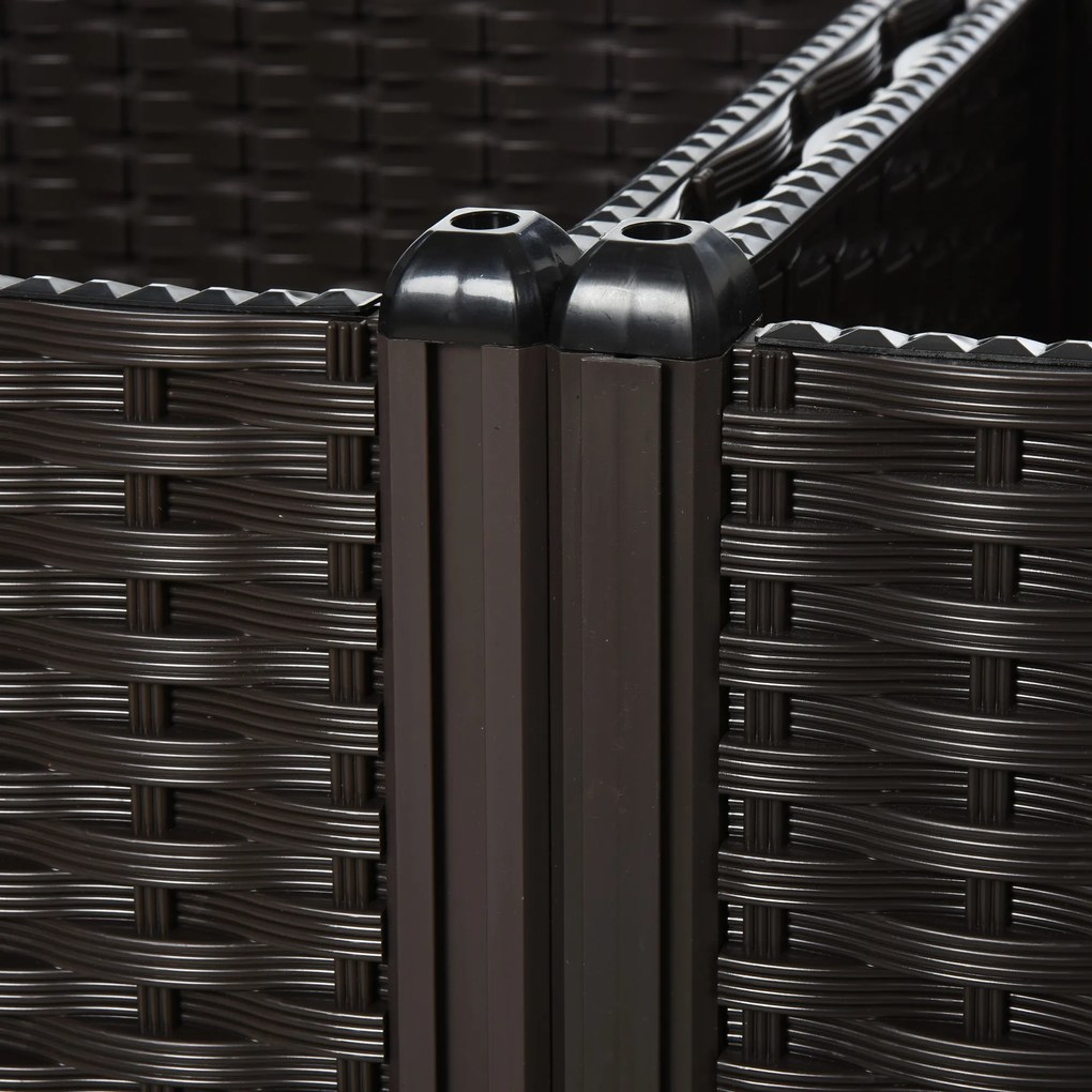 Outsunny podwyższona grządka 4-częściowa skrzynia na rośliny z otworami odpływowymi, skrzynki na kwiaty o wyglądzie rattanu, PP, brązowy