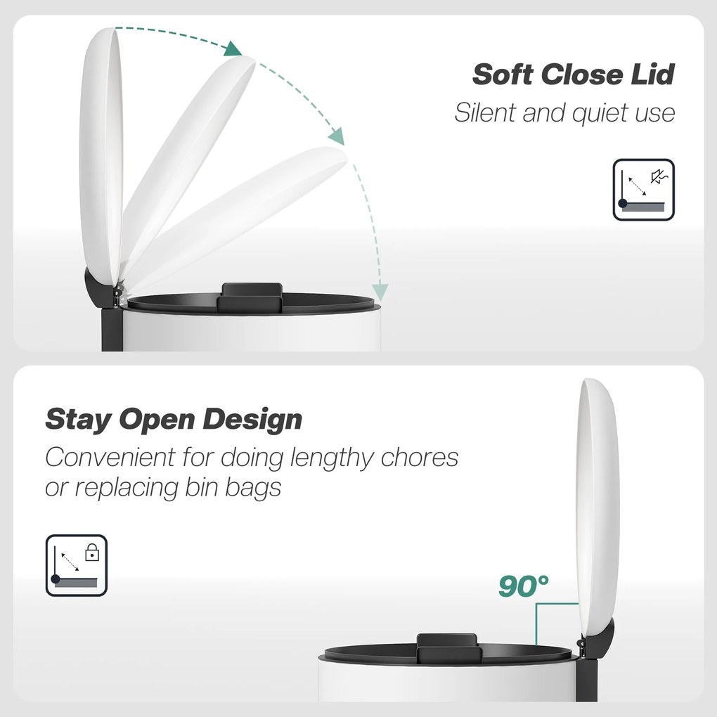 HOMCOM Kosz na śmieci 20L, z pedałem, wyjmowanym pojemnikiem, odporny na odciski, ciche zamykanie, Kremowy