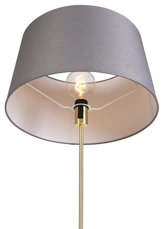 Lampa stojąca złota/mosiężna z szarym abażurem z lnu 45 cm - ParteWiejski/ Rustykalny / Vintage Oswietlenie wewnetrzne