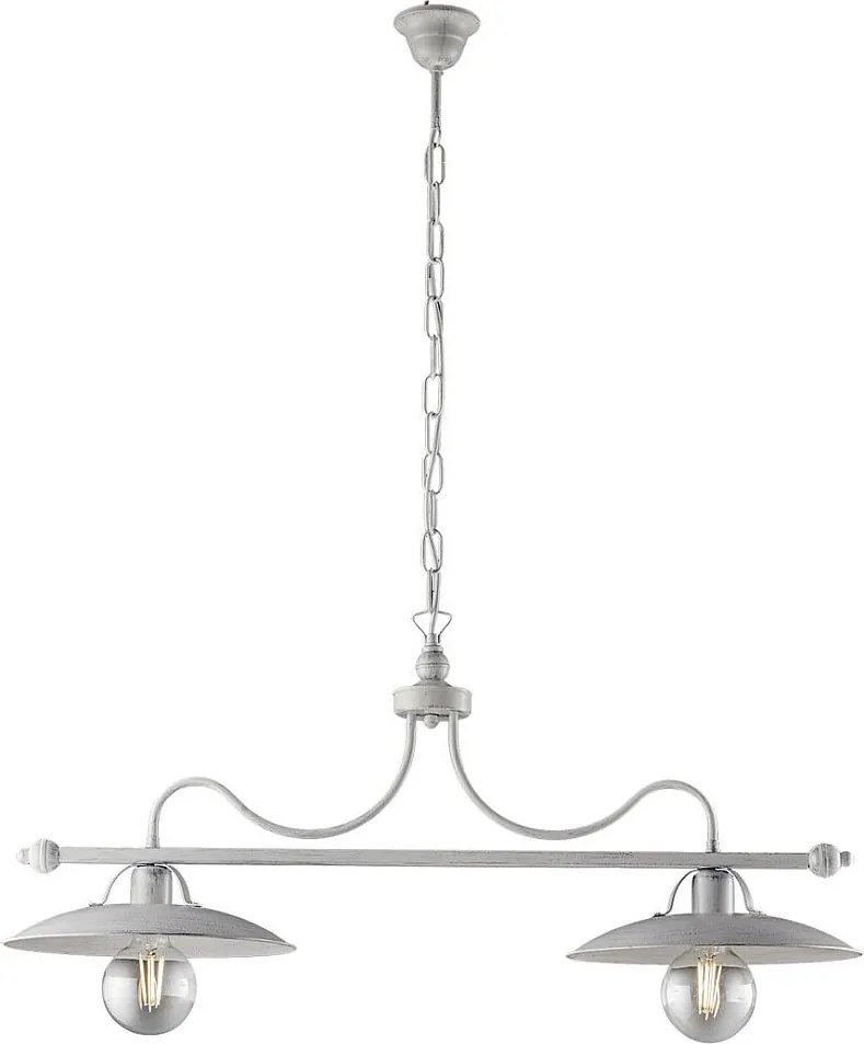 Żyrandol piwniczny z lakierowanego na biało żelaza z antyczną srebrną dekoracją, 2 lampy, dł. 87 x 30 cm, BL234-2-BA