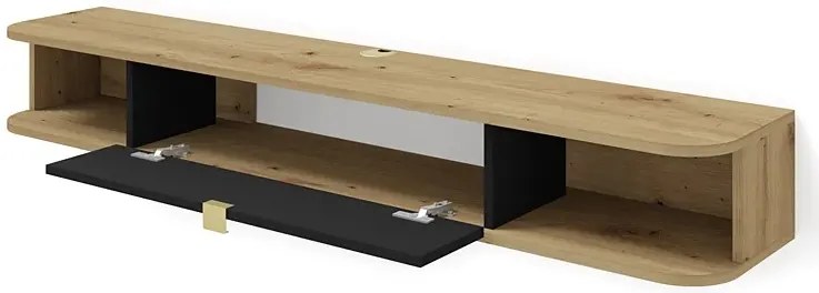 Wisząca szafka rtv dąb artisan + czarny - Calmero