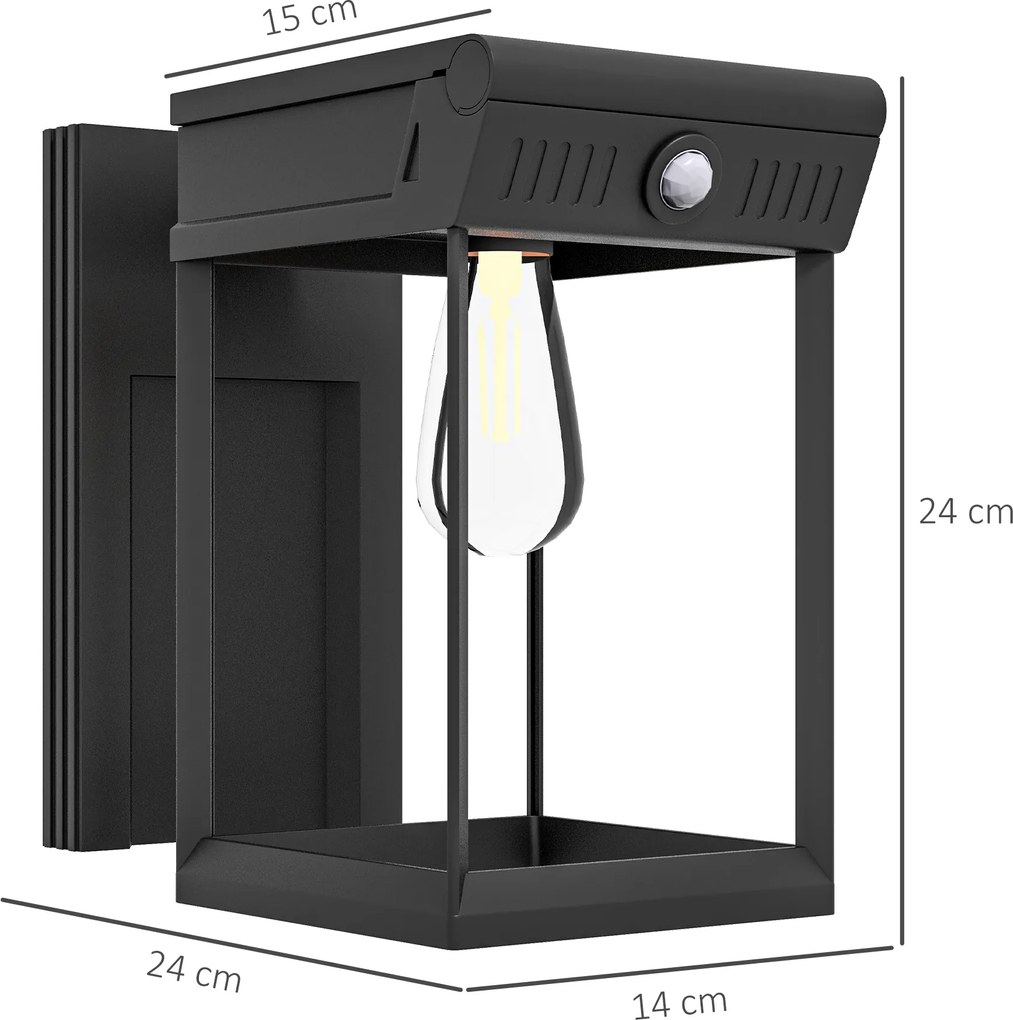 Outsunny Lampa solarnej ogrodowa zewnętrzna Solarlampe, odporna na warunki atmosferyczne, czujnik ruchu, 14 cm x 24 cm x 24 cm, Czarny