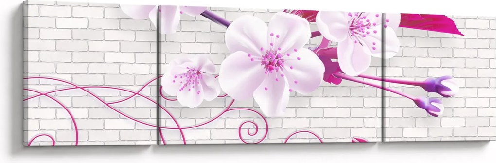 Obraz gałązki z kwiatami (170x50 cm)