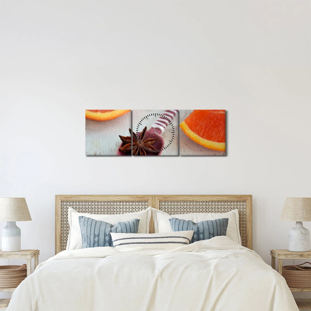Obraz cynamonu na łyżce (z zegarem) (90x30 cm)