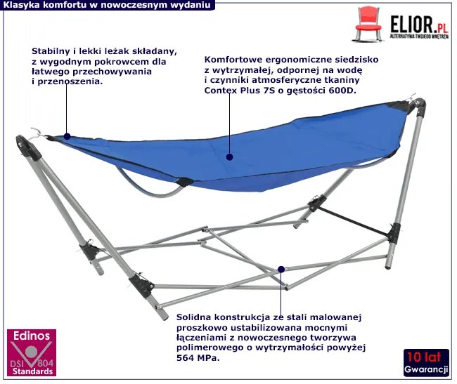 Niebieski hamak ze składanym stelażem K6-P84