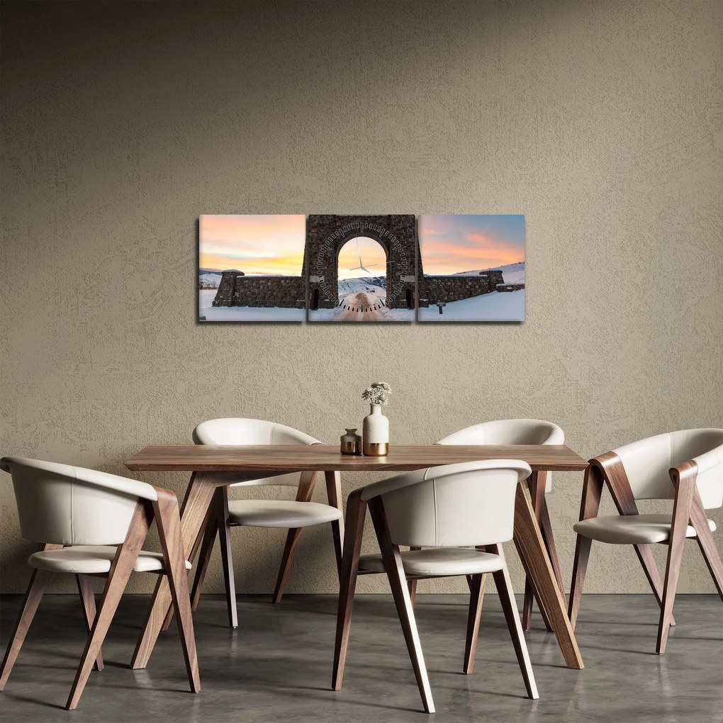 Obraz bramy, Yellowstone (z zegarem) (90x30 cm)