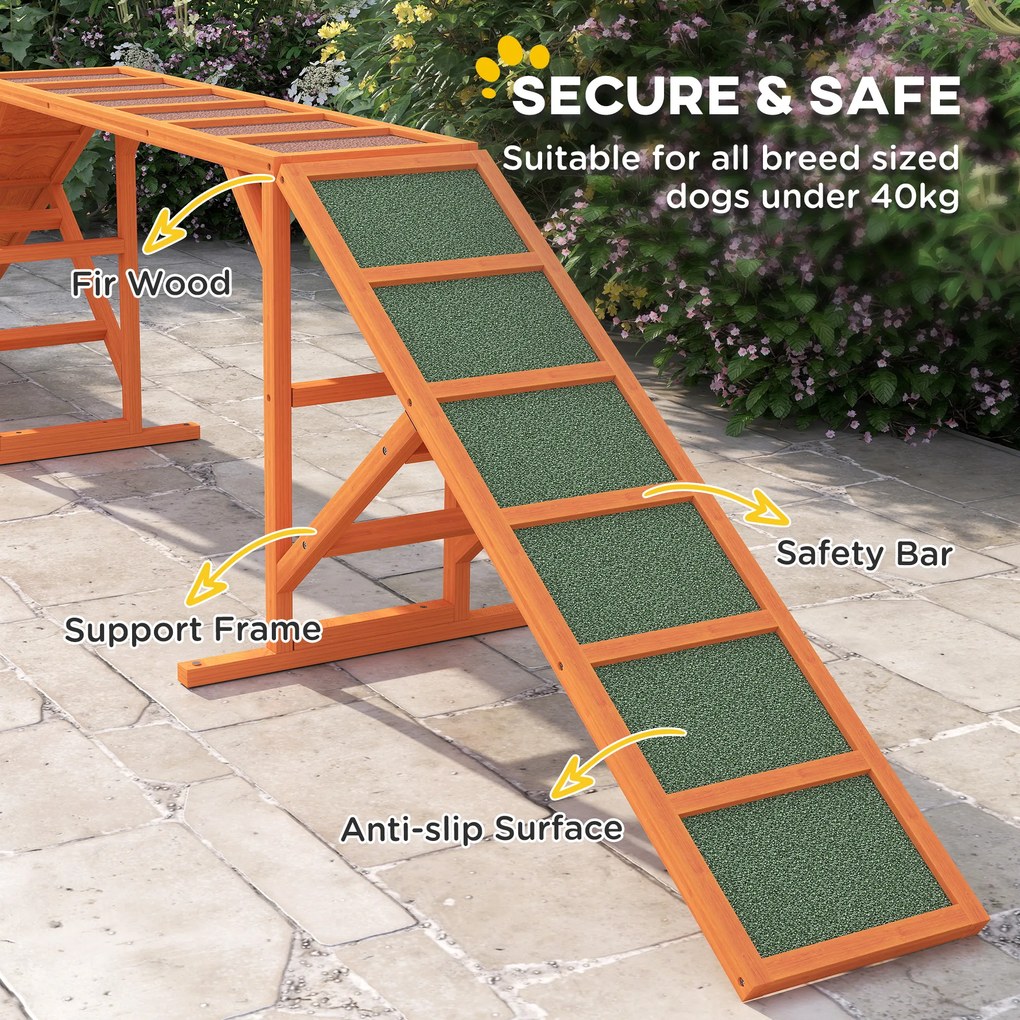 PawHut Rampy Agility dla Psów, Parcours, Antypoślizgowe, Odporne na Warunki Atmosferyczne, Drewno, 325 x 55 x 69 cm, Pomarańczowe