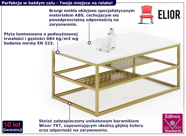 Nowoczesny stolik z metalowym stelażem biały + złoty - Furios 3X