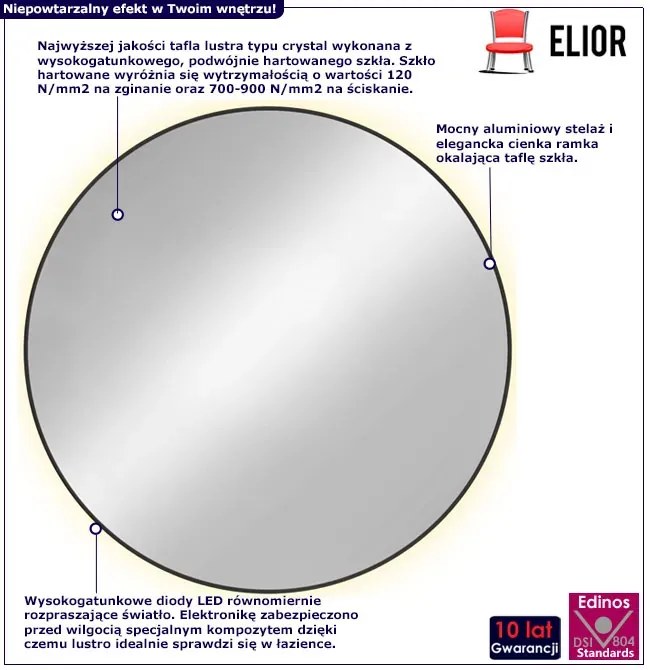 Czarne lustro w metalowej okrągłej ramie led L7-G96