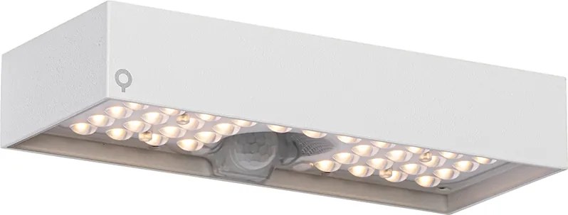 Lampa ścienna zewnętrzna biała ze światłem przyciemnianym i czujnikiem na panelach słonecznych - Kayo