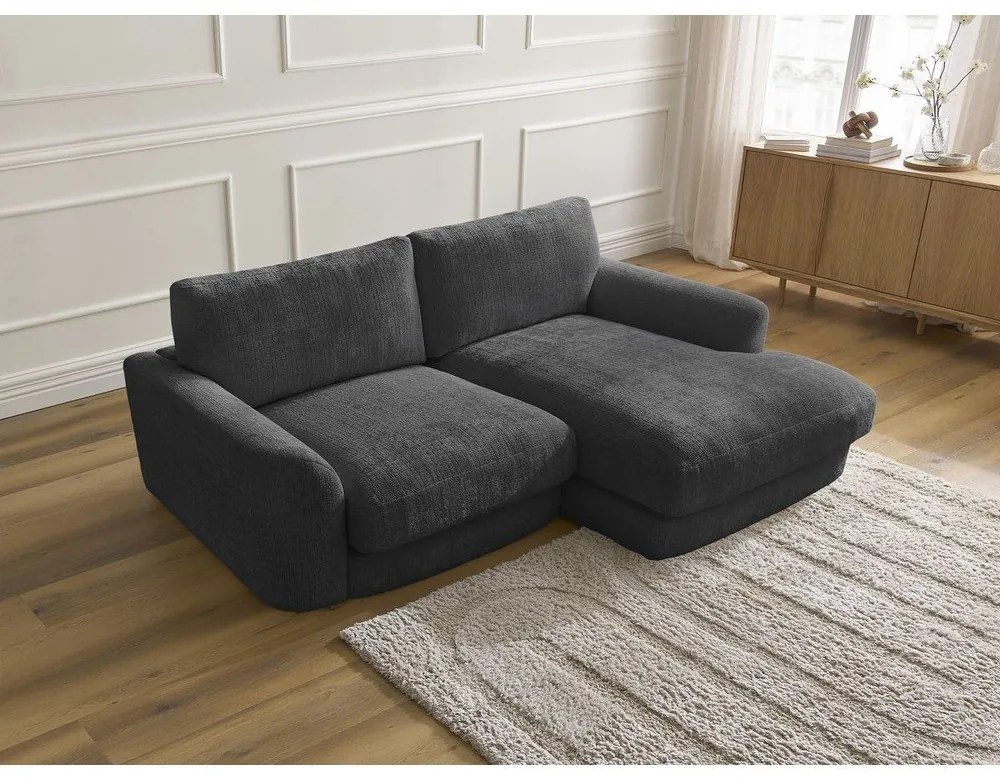 Czarny narożnik z tkaniny szenilowej (prawostronny/z szezlongiem) Leonore – Bobochic Paris