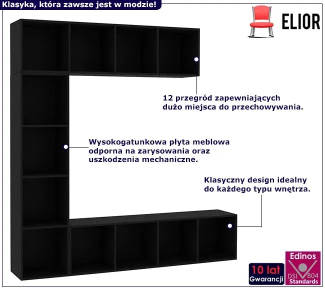Czarny potrójny regał wiszący z 12 półkami - Falcona