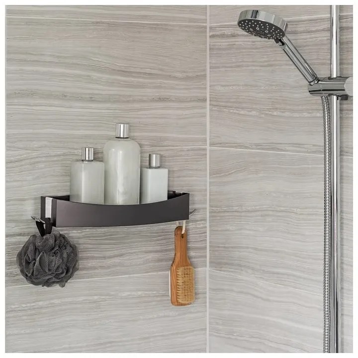 Czarna samoprzylepna półka Compactor Clever Flip Shower Shelf