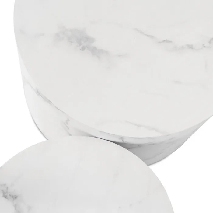Zestaw Stolików Kawowych LEILA 38 cm/48 cm Biały Marmur Nowoczesny Glamour