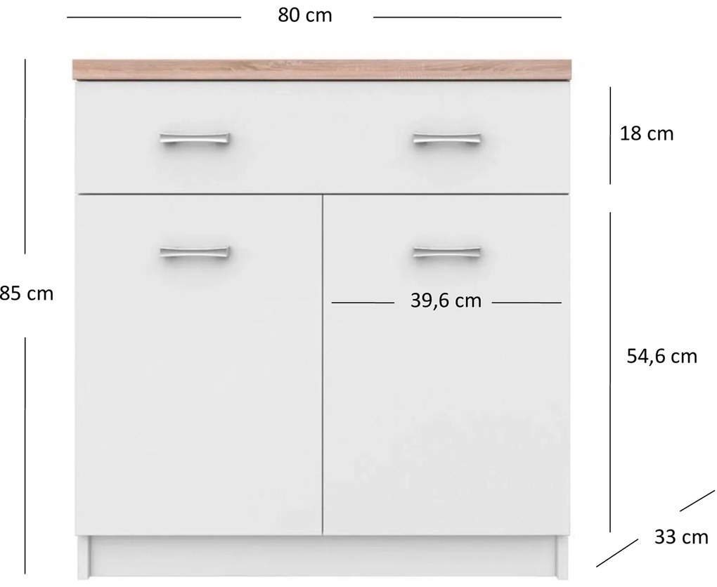 Komoda Dwudrzwiowa z Szufladą do Salonu ELEGO 80 cm Biała Nowoczesna