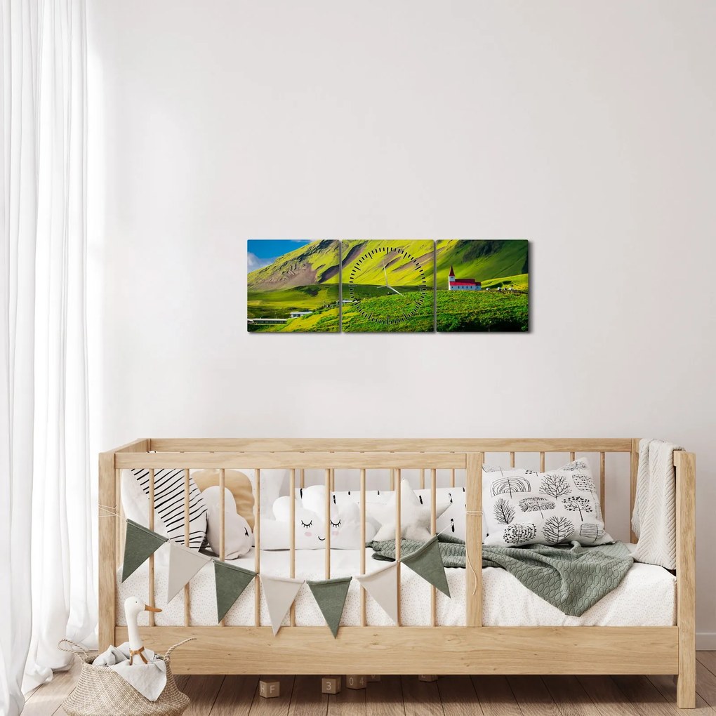 Obraz górskiego krajobrazu (z zegarem) (90x30 cm)