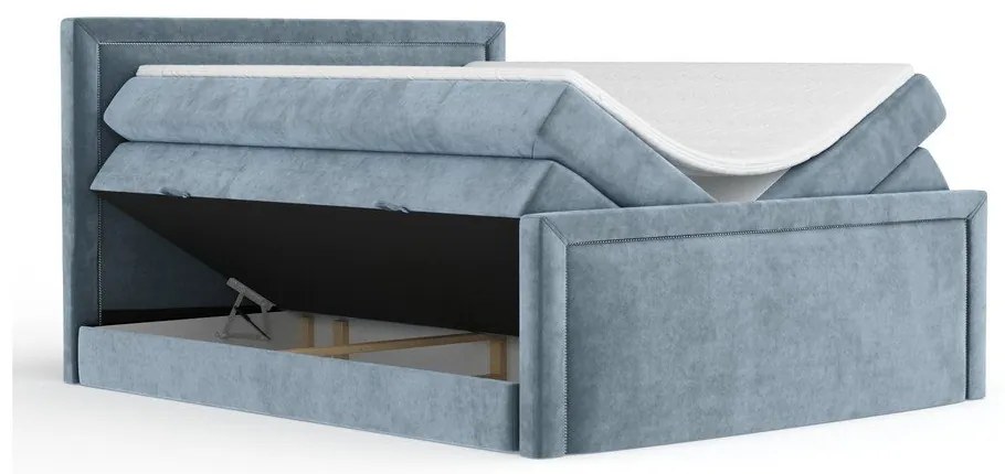 Niebieskie łóżko kontynentalne ze schowkiem 200x200 cm Lavenda – Maison de Rêve