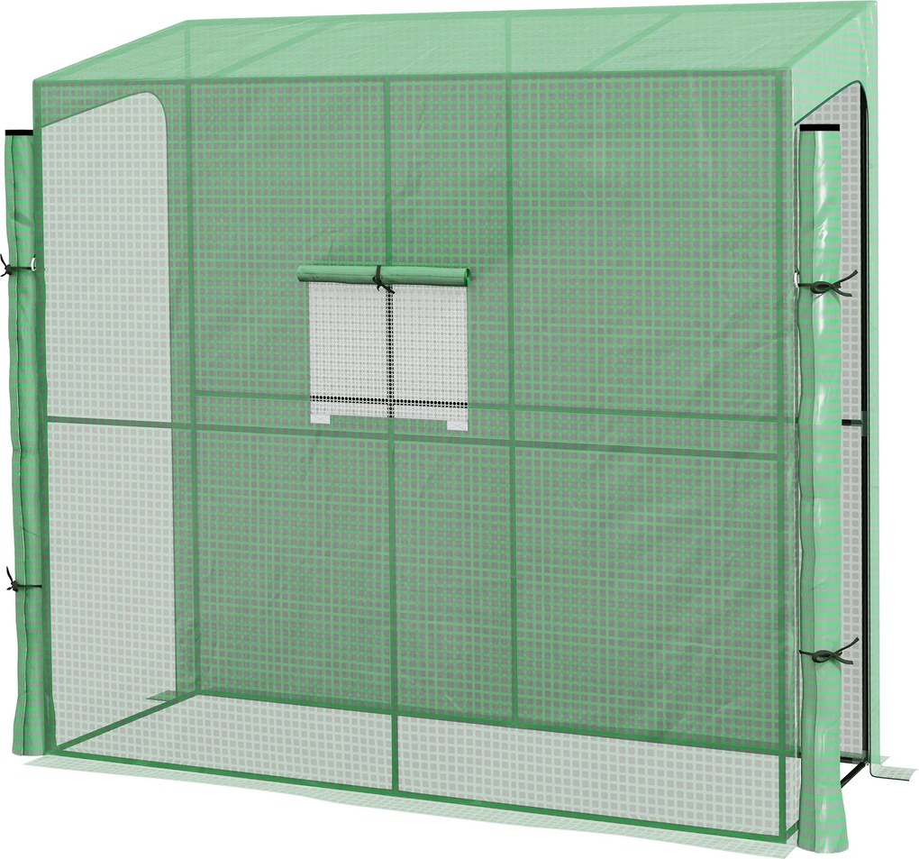 Outsunny Szklarnia Przyścienna z Folią, Wzrost Roślin, Odporna na Pogodę, 200 cm x 80 cm x 200 cm, Zielony